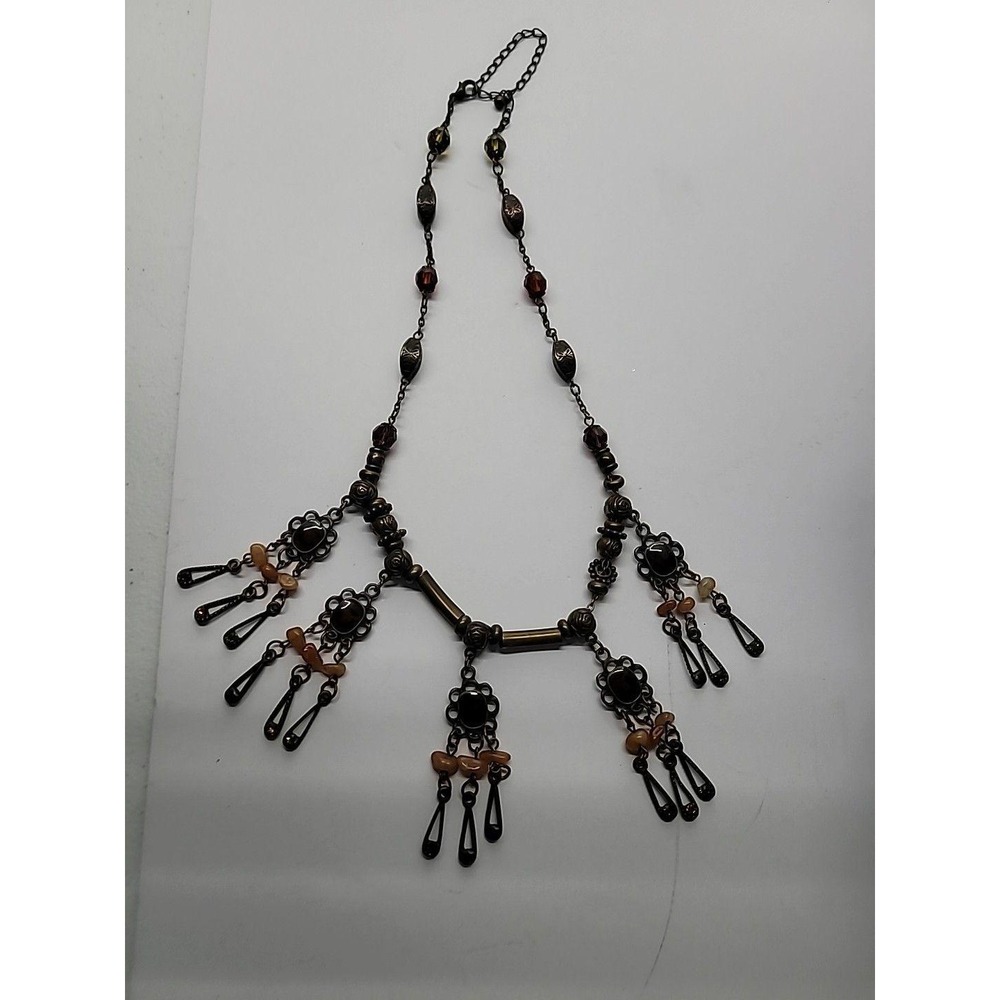 Vintage Artisian Style Boho Chandelier‎ Necklace Orange Beads Tassels Jewelry - Picture 7 of 11